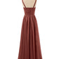 Desdemona Plisado Gasa Corpino Largo Corte Con Tirantes Terracota