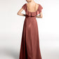 Vestido largo de chiffon con escote cuadrado y abertura frontal Terracota Tallas Grandes