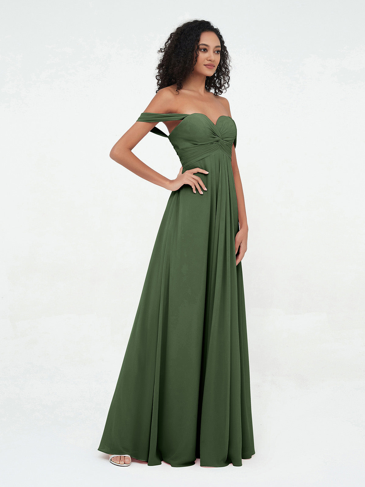 Vestidos imperio de hombros descubiertos con escote en forma de corazón Verde Oliva Tallas Grandes