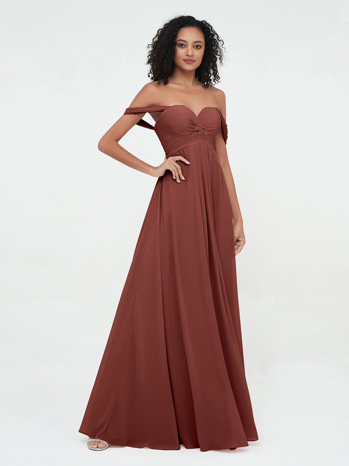 Vestidos imperio de hombros descubiertos con escote en forma de corazón Terracota