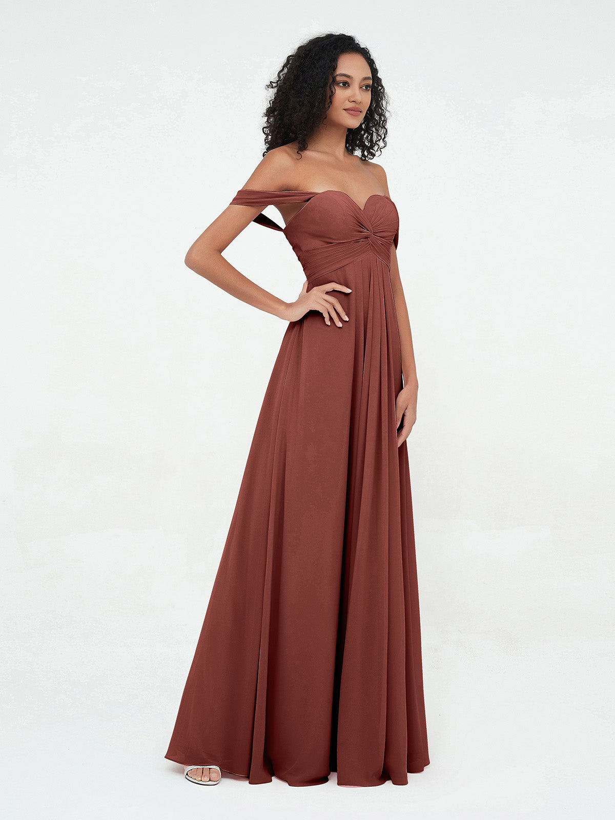 Vestidos imperio de hombros descubiertos con escote en forma de corazón Terracota Tallas Grandes