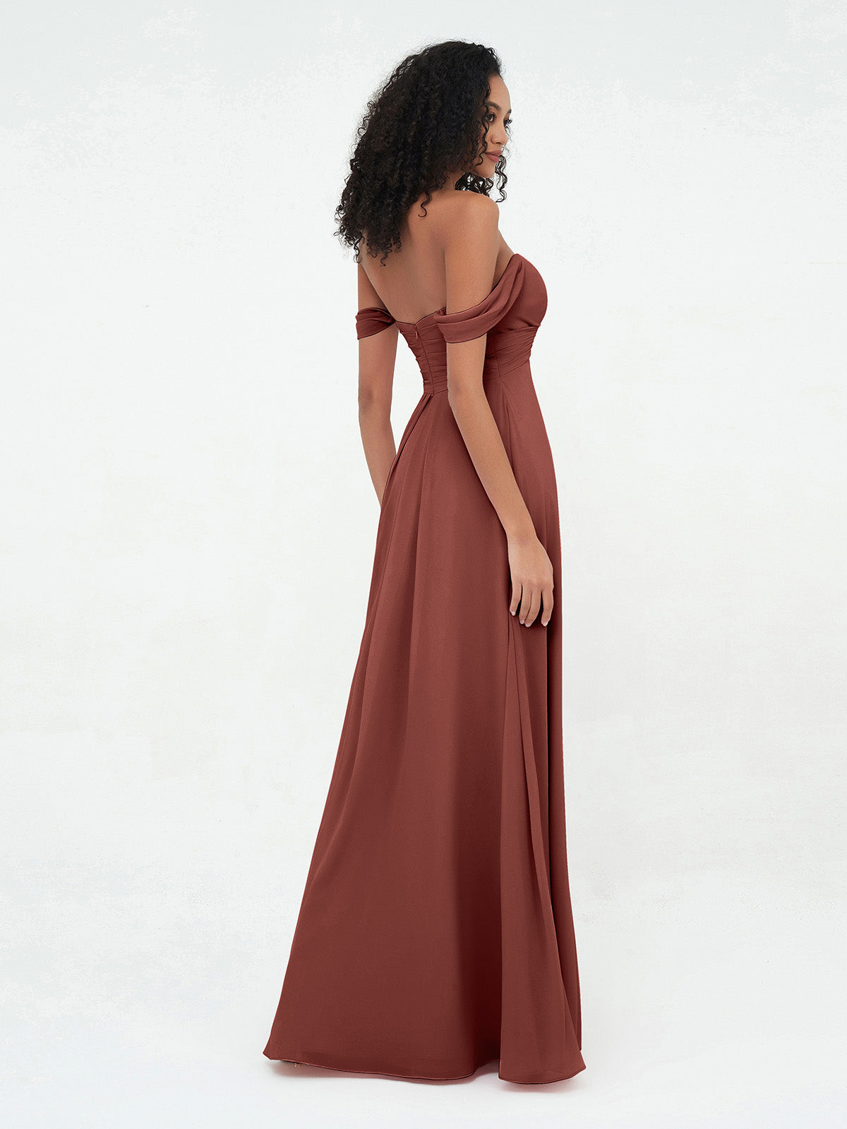 Vestidos imperio de hombros descubiertos con escote en forma de corazón Terracota