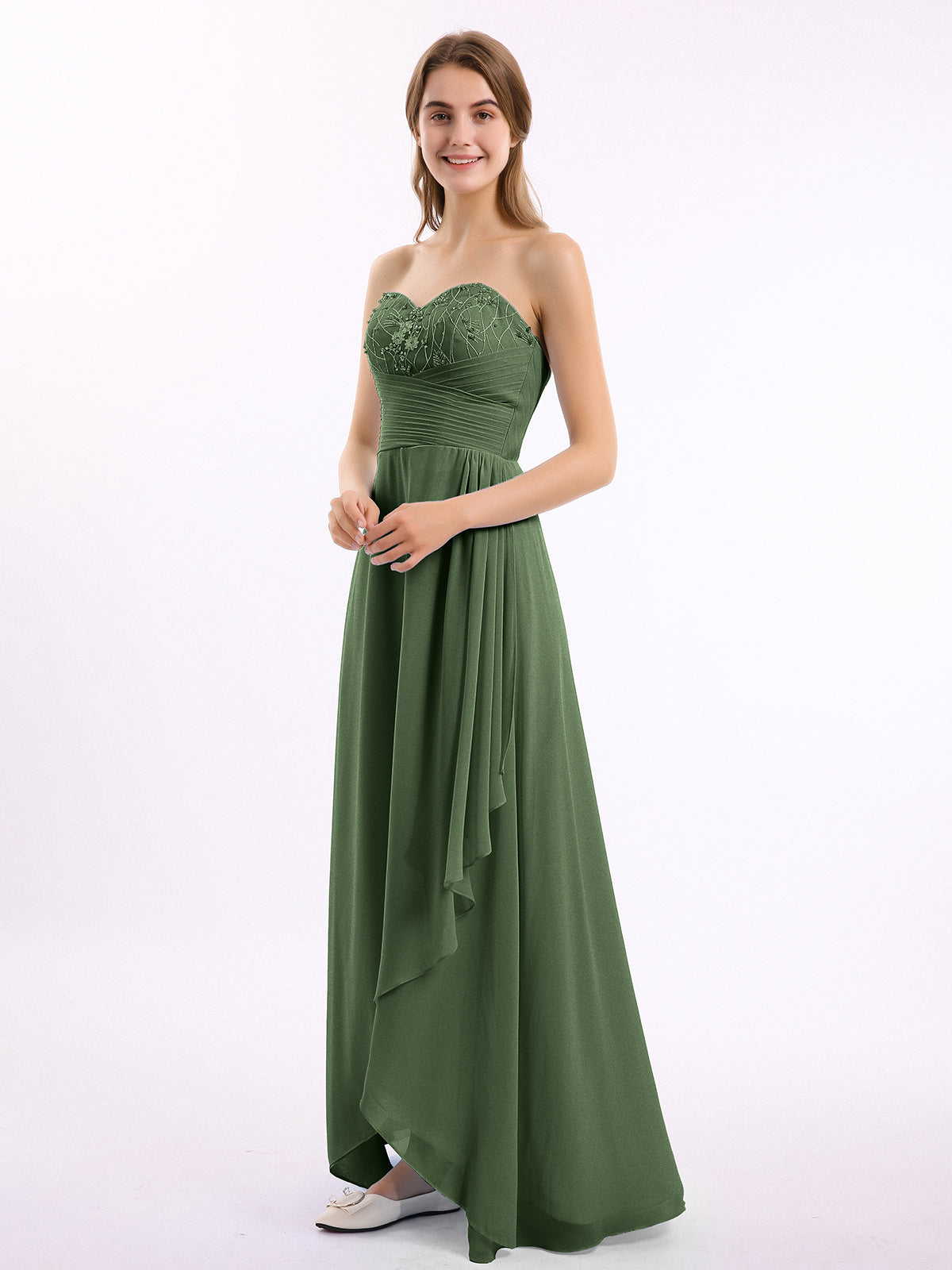 Dominic Sin Tirante Novio Largo Vestido Con Cuentas Verde Oliva Tallas Grandes