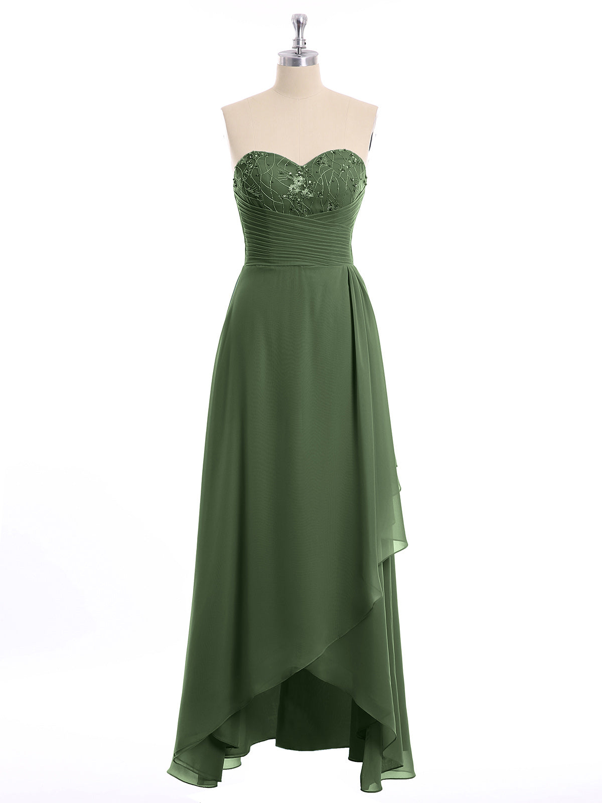 Dominic Sin Tirante Novio Largo Vestido Con Cuentas Verde Oliva Tallas Grandes