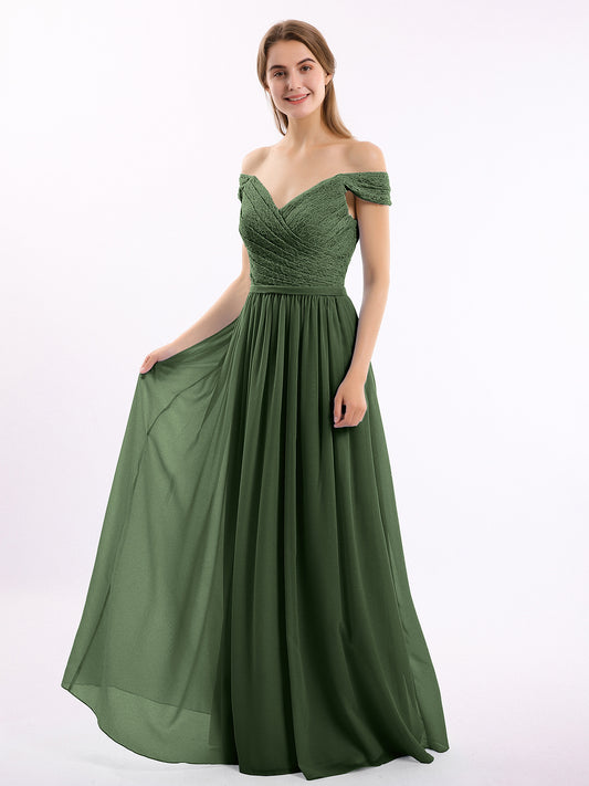 Vestido con la parte superior de encaje y la parte inferior de chiffon con mangas cap Verde Oliva Tallas Grandes