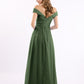 Vestido con la parte superior de encaje y la parte inferior de chiffon con mangas cap Verde Oliva Tallas Grandes