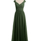 Vestido con la parte superior de encaje y la parte inferior de chiffon con mangas cap Verde Oliva Tallas Grandes
