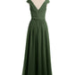 Vestido con la parte superior de encaje y la parte inferior de chiffon con mangas cap Verde Oliva Tallas Grandes