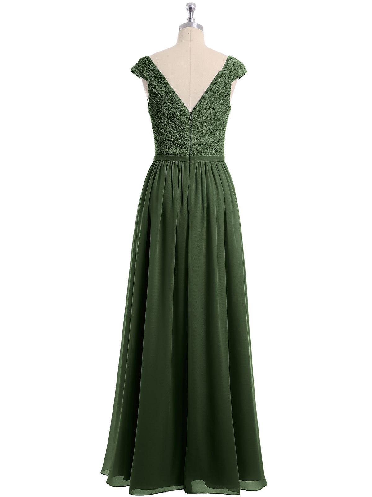 Vestido con la parte superior de encaje y la parte inferior de chiffon con mangas cap Verde Oliva Tallas Grandes