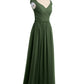 Vestido con la parte superior de encaje y la parte inferior de chiffon con mangas cap Verde Oliva Tallas Grandes