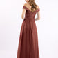 Vestido con la parte superior de encaje y la parte inferior de chiffon con mangas cap Terracota Tallas Grandes