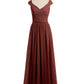Vestido con la parte superior de encaje y la parte inferior de chiffon con mangas cap Terracota