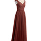 Vestido con la parte superior de encaje y la parte inferior de chiffon con mangas cap Terracota
