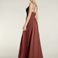 Vestidos de chiffon con tirantes dobles y escote en corazón Terracota