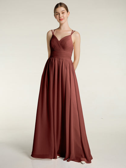 Vestidos de chiffon con tirantes dobles y escote en corazón Terracota Tallas Grandes