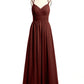 Vestidos de chiffon con tirantes dobles y escote en corazón Terracota