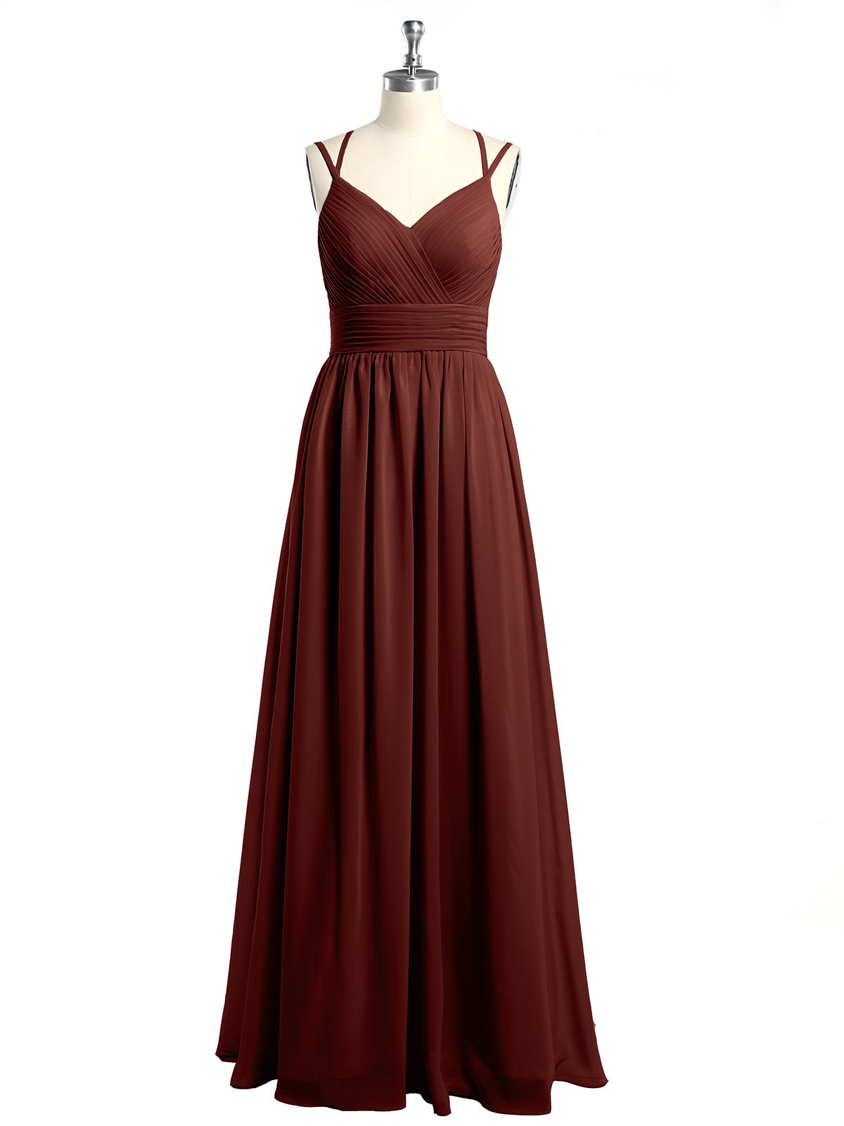 Vestidos de chiffon con tirantes dobles y escote en corazón Terracota