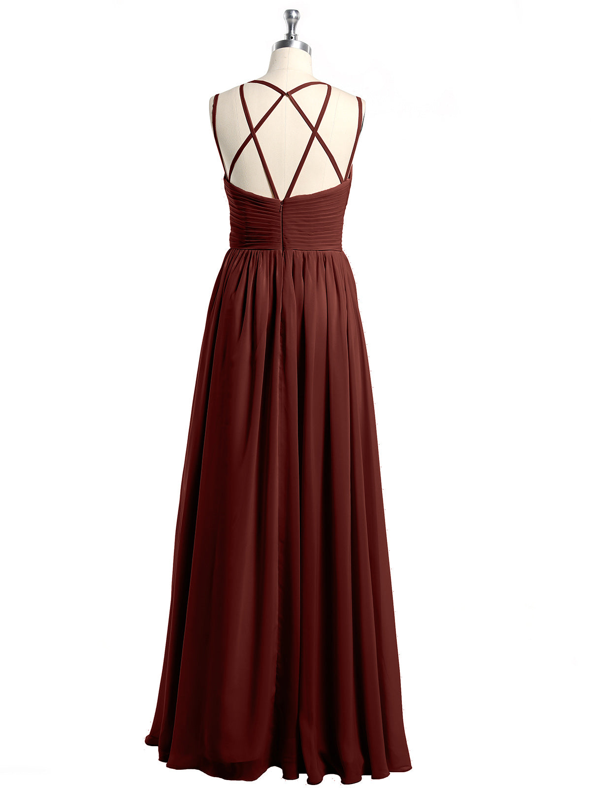 Vestidos de chiffon con tirantes dobles y escote en corazón Terracota