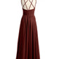 Vestidos de chiffon con tirantes dobles y escote en corazón Terracota Tallas Grandes