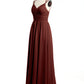 Vestidos de chiffon con tirantes dobles y escote en corazón Terracota