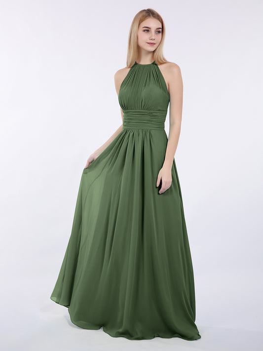 Doris Cabestro Gasa Maxi Vestido De Dama De Honor Verde Oliva