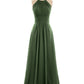 Doris Cabestro Gasa Maxi Vestido De Dama De Honor Verde Oliva Tallas Grandes