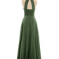 Doris Cabestro Gasa Maxi Vestido De Dama De Honor Verde Oliva Tallas Grandes