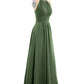 Doris Cabestro Gasa Maxi Vestido De Dama De Honor Verde Oliva Tallas Grandes
