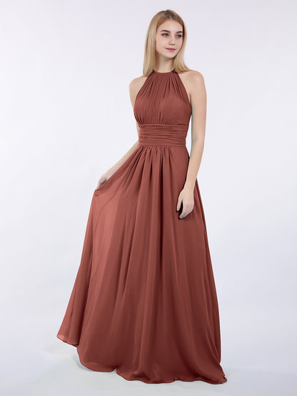 Doris Cabestro Gasa Maxi Vestido De Dama De Honor Terracota Tallas Grandes