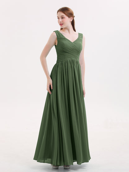 Easter Escote En V Maxi Gasa Vestidos Con Cremallera En Espalda Verde Oliva Tallas Grandes