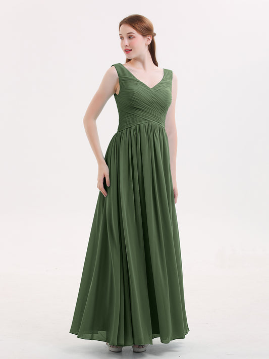 Easter Escote En V Maxi Gasa Vestidos Con Cremallera En Espalda Verde Oliva Tallas Grandes