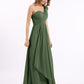 Eden Un Volante Hombro Largo Vestido De Dama De Honor Verde Oliva