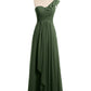 Eden Un Volante Hombro Largo Vestido De Dama De Honor Verde Oliva