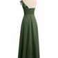 Eden Un Volante Hombro Largo Vestido De Dama De Honor Verde Oliva