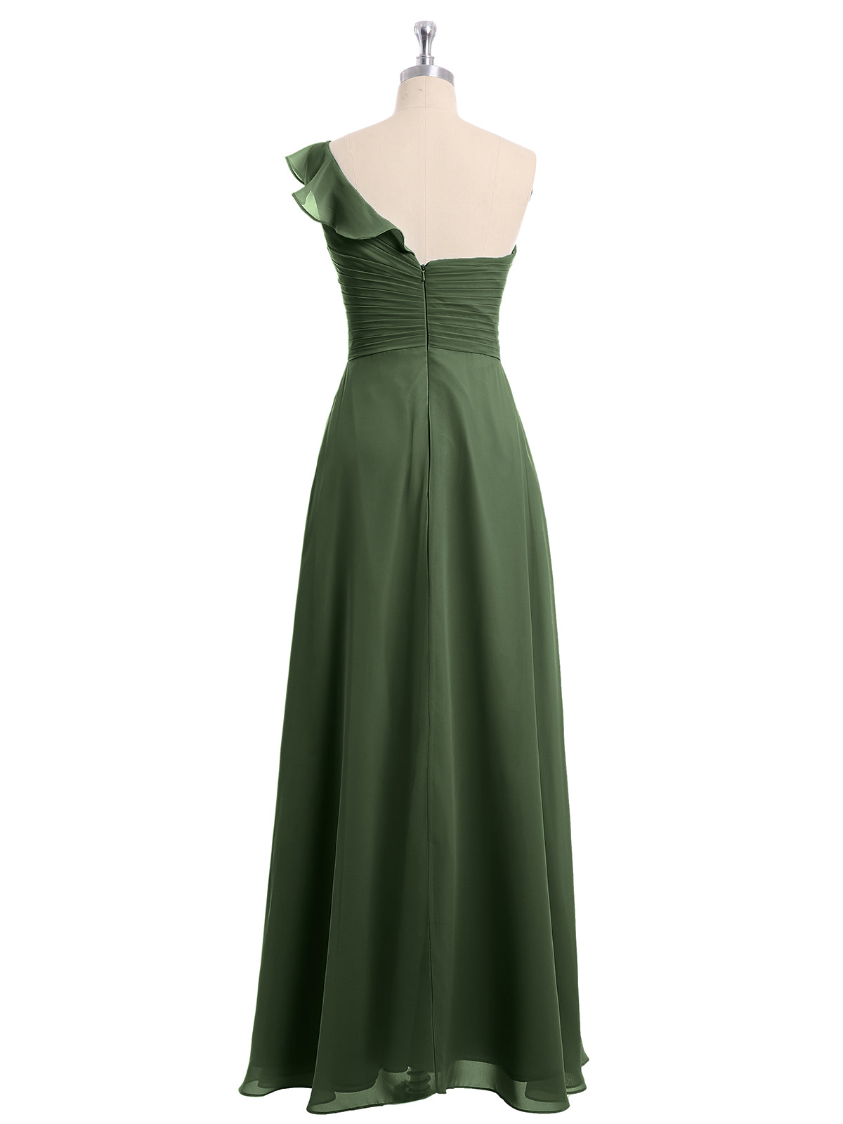 Eden Un Volante Hombro Largo Vestido De Dama De Honor Verde Oliva