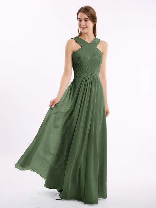 Eleanora Hombro Cruzado Tirante Gasa Vestido Con Corte Imperial Verde Oliva