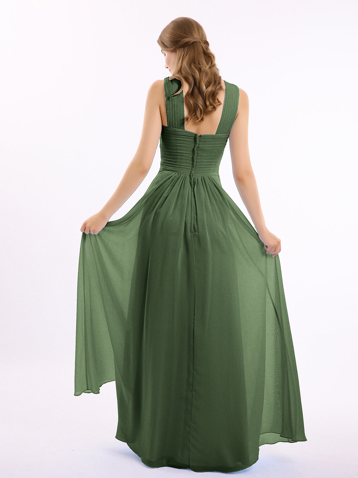 Eleanora Hombro Cruzado Tirante Gasa Vestido Con Corte Imperial Verde Oliva Tallas Grandes