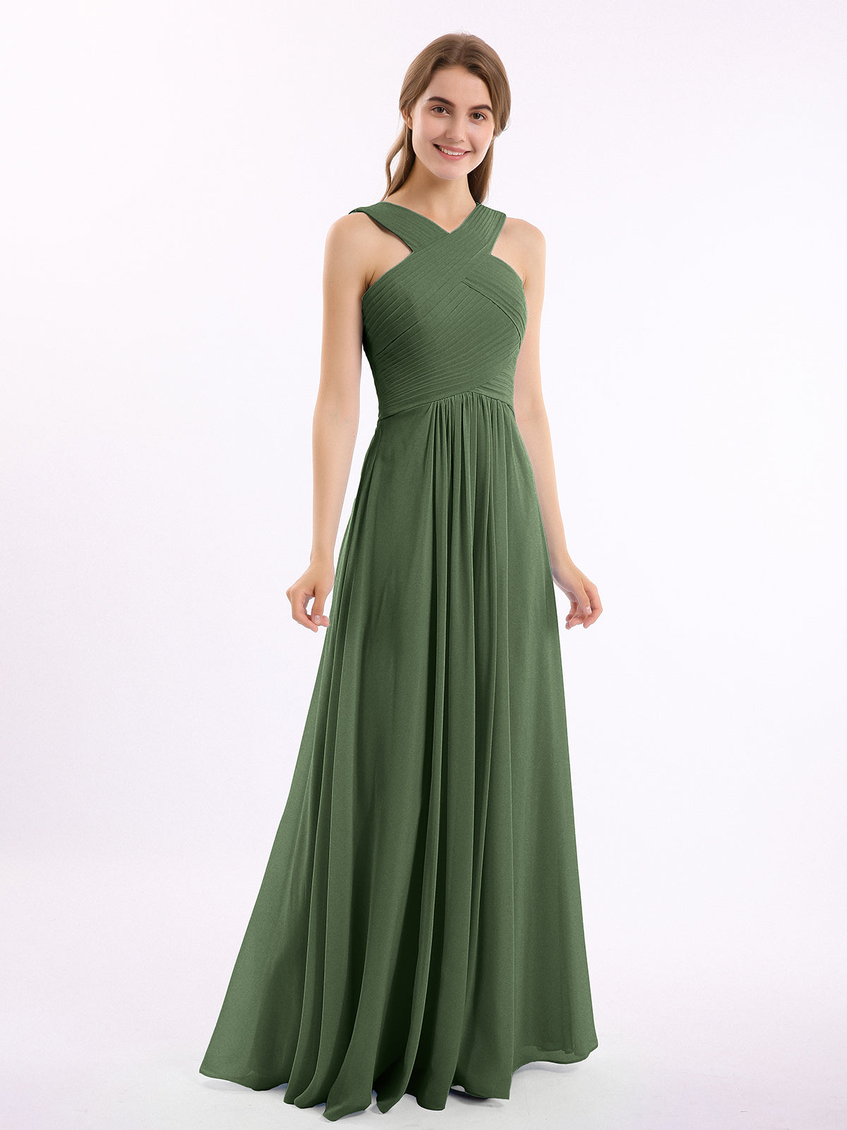 Eleanora Hombro Cruzado Tirante Gasa Vestido Con Corte Imperial Verde Oliva Tallas Grandes