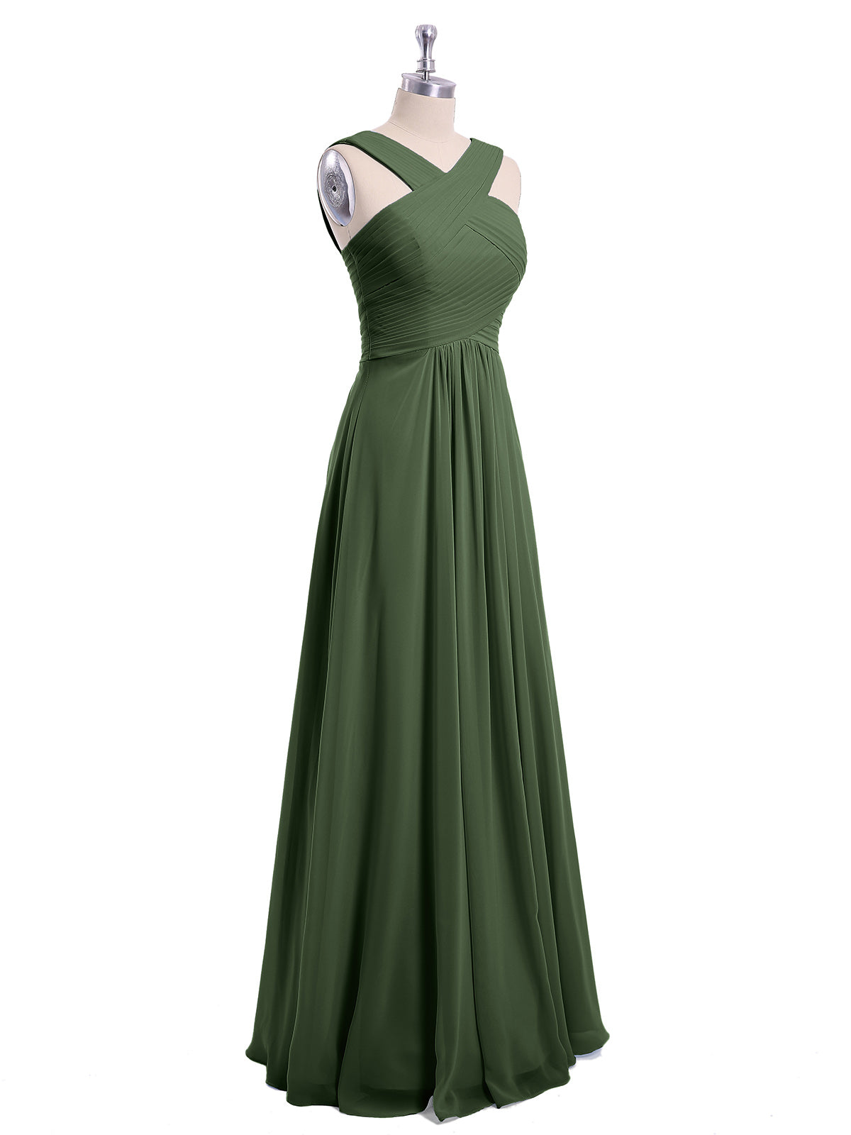 Eleanora Hombro Cruzado Tirante Gasa Vestido Con Corte Imperial Verde Oliva Tallas Grandes