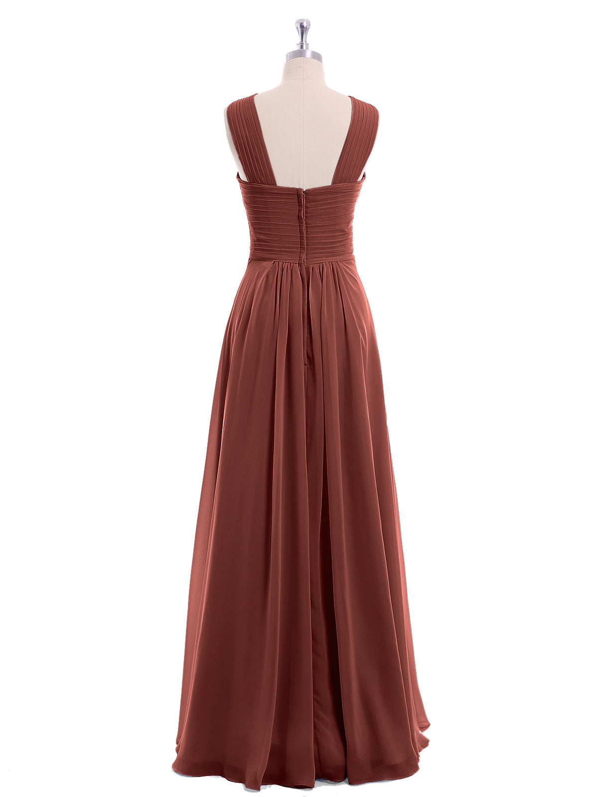 Eleanora Hombro Cruzado Tirante Gasa Vestido Con Corte Imperial Terracota