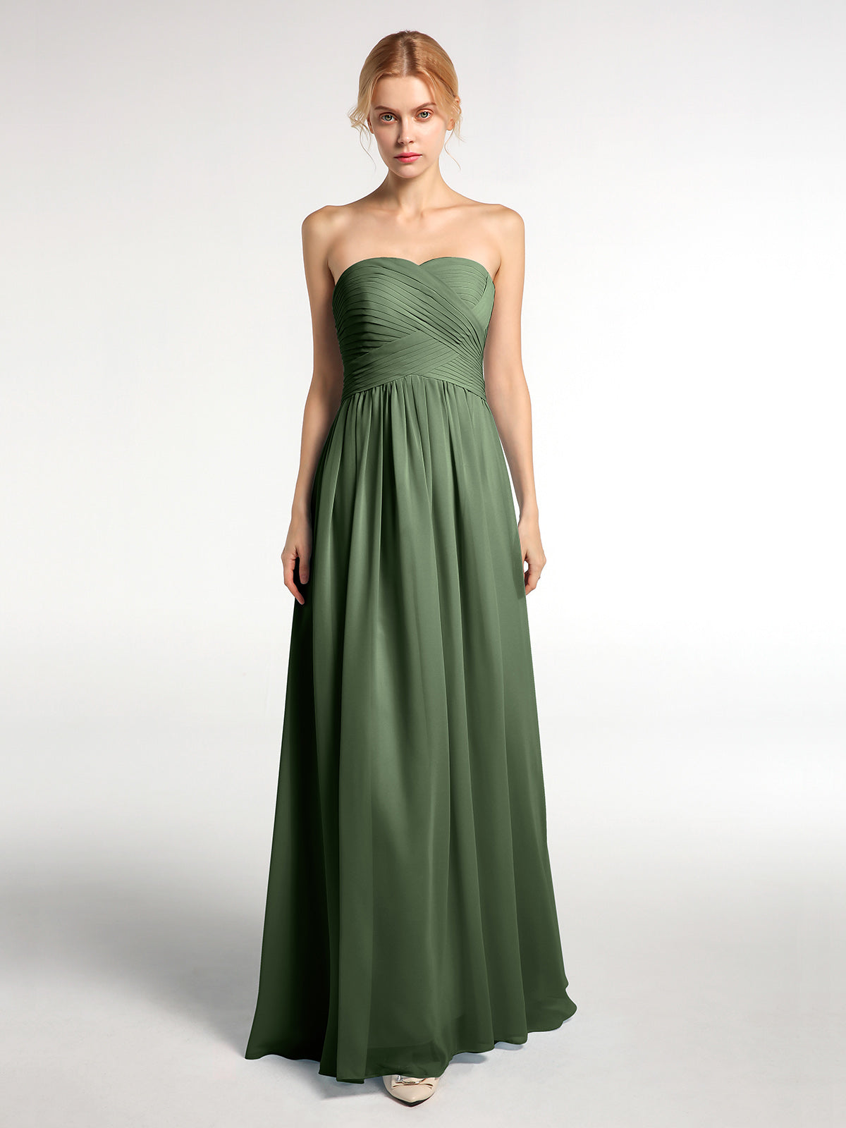 Elizabeth Sin Tirante Novio Gasa Vestidos Verde Oliva