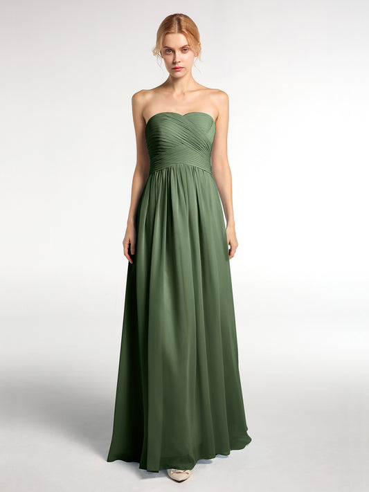 Elizabeth Sin Tirante Novio Gasa Vestidos Verde Oliva Tallas Grandes