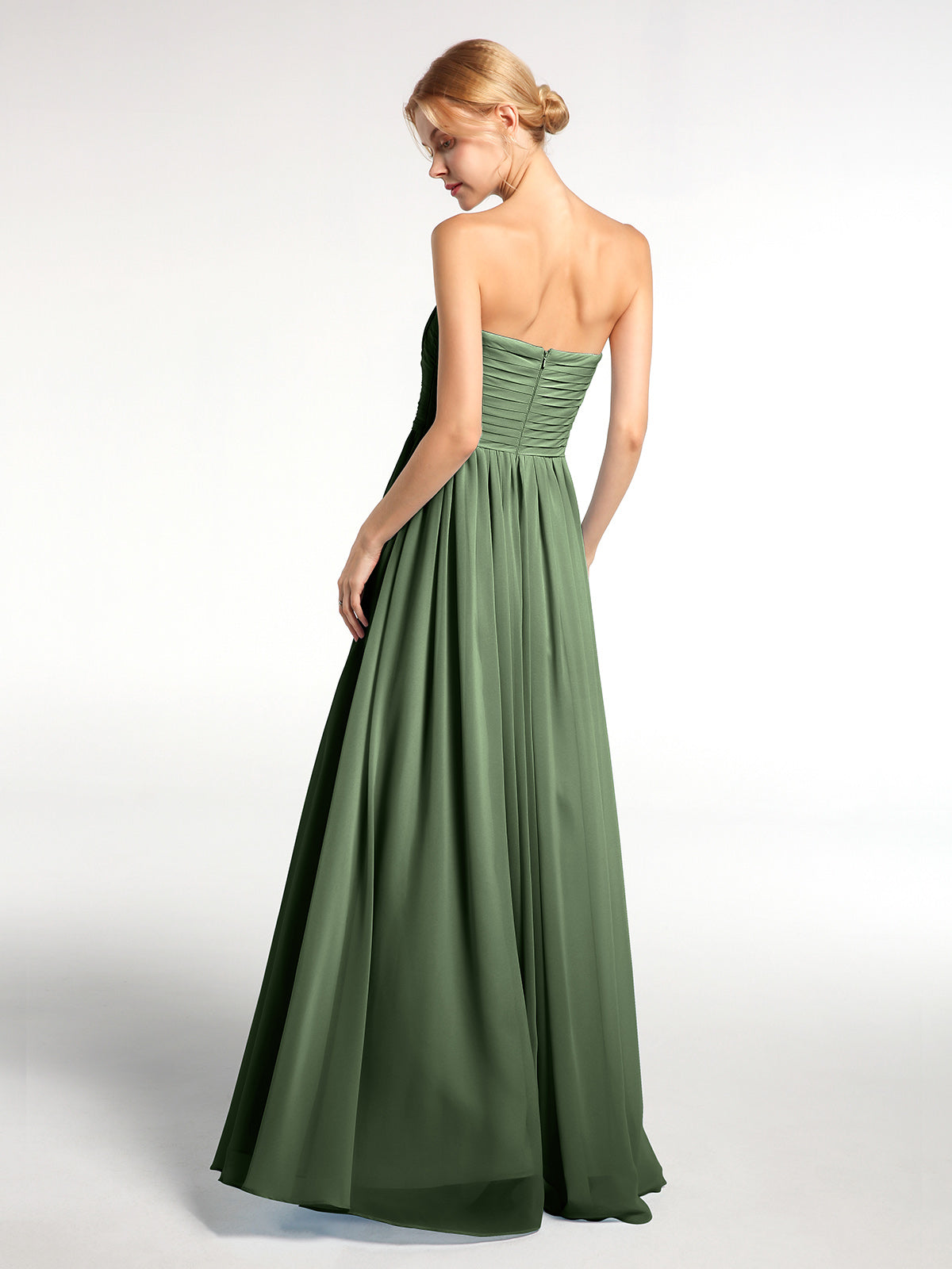 Elizabeth Sin Tirante Novio Gasa Vestidos Verde Oliva