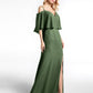 Vestido maxi con hombros descubiertos y volante superpuesto Verde Oliva