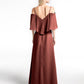 Vestido maxi con hombros descubiertos y volante superpuesto Terracota