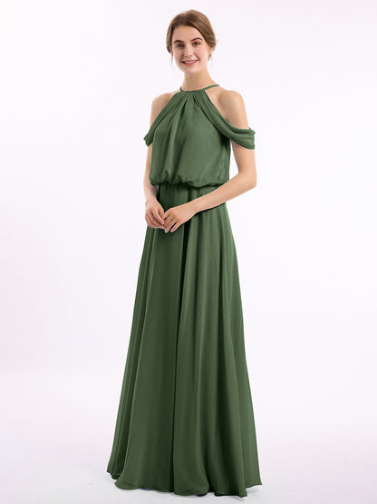Vestido halter con escote en hombros caídos y cuerpo estilo blusón Verde Oliva Tallas Grandes