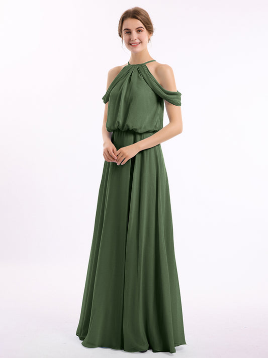 Vestido halter con escote en hombros caídos y cuerpo estilo blusón Verde Oliva Tallas Grandes