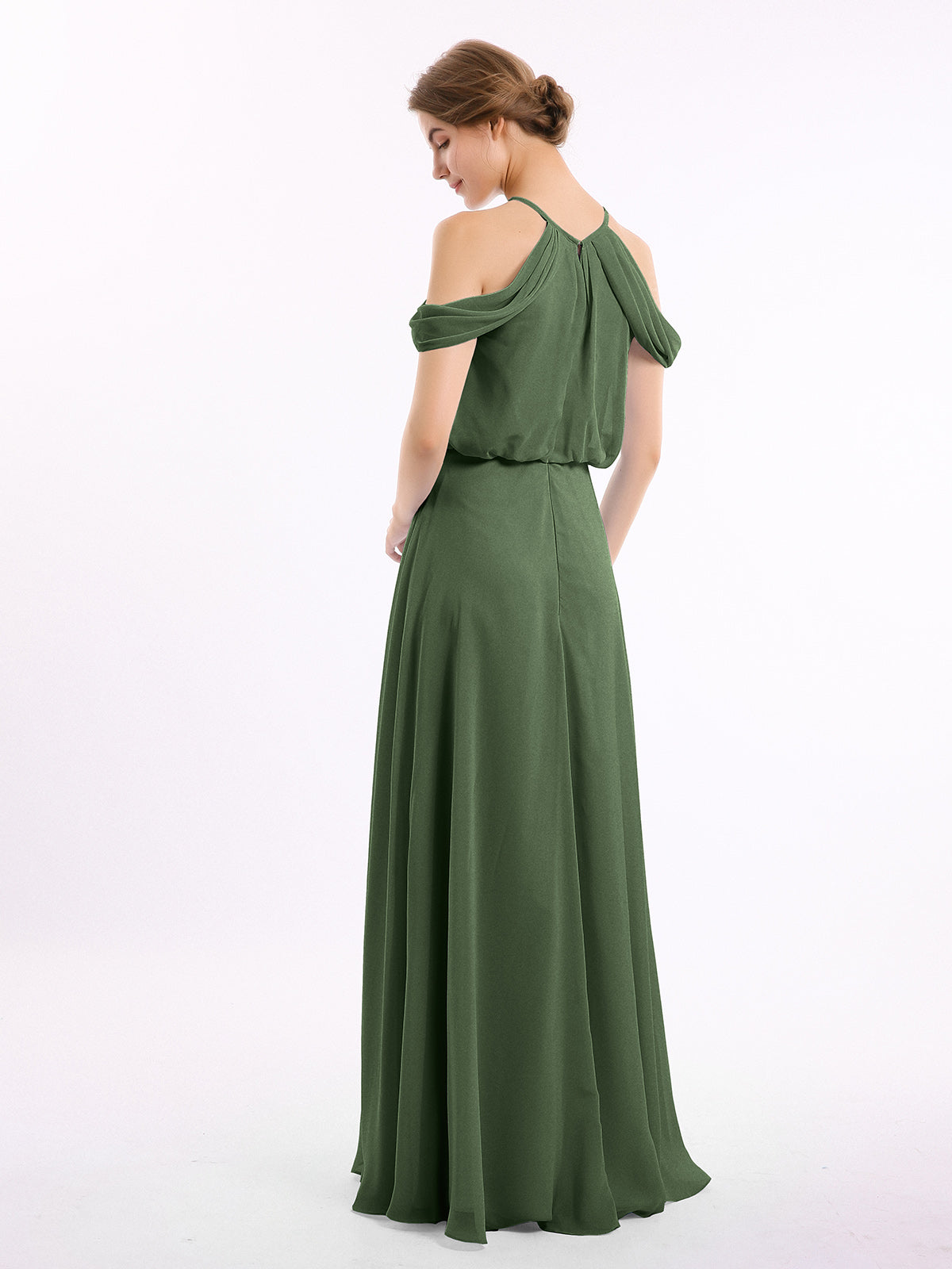 Vestido halter con escote en hombros caídos y cuerpo estilo blusón Verde Oliva Tallas Grandes