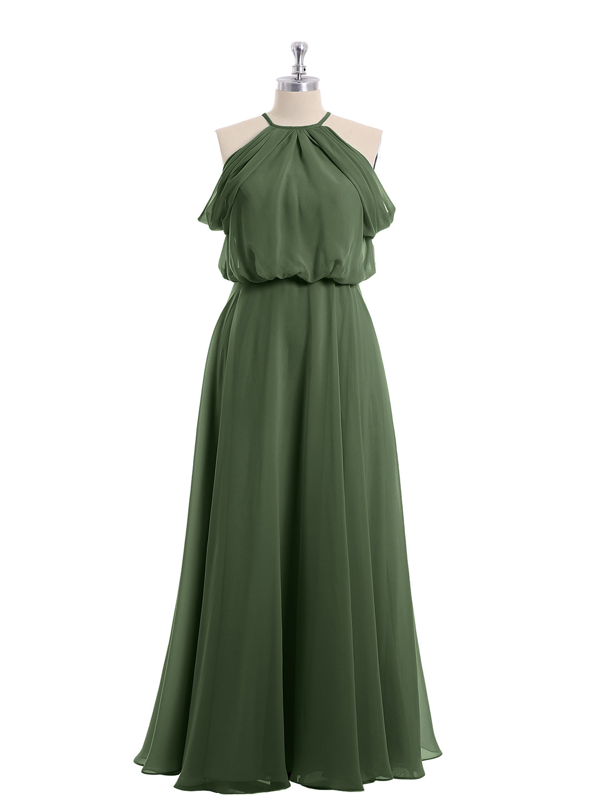 Vestido halter con escote en hombros caídos y cuerpo estilo blusón Verde Oliva Tallas Grandes