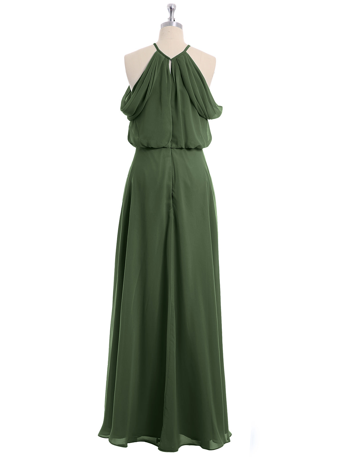 Vestido halter con escote en hombros caídos y cuerpo estilo blusón Verde Oliva Tallas Grandes